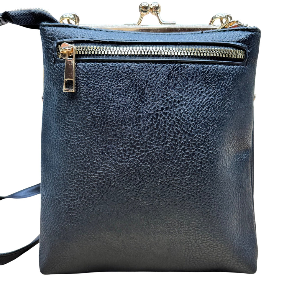 HOBO ALBA Navy Blue Crossbody Vegan Leather Bag Kiss Lock Frame Coin Purse Strap