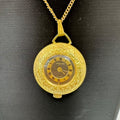 Vtg CustOmTime Pendant Necklace Watch 34mm Brown Dial Gold Tone Manual Wind 24"