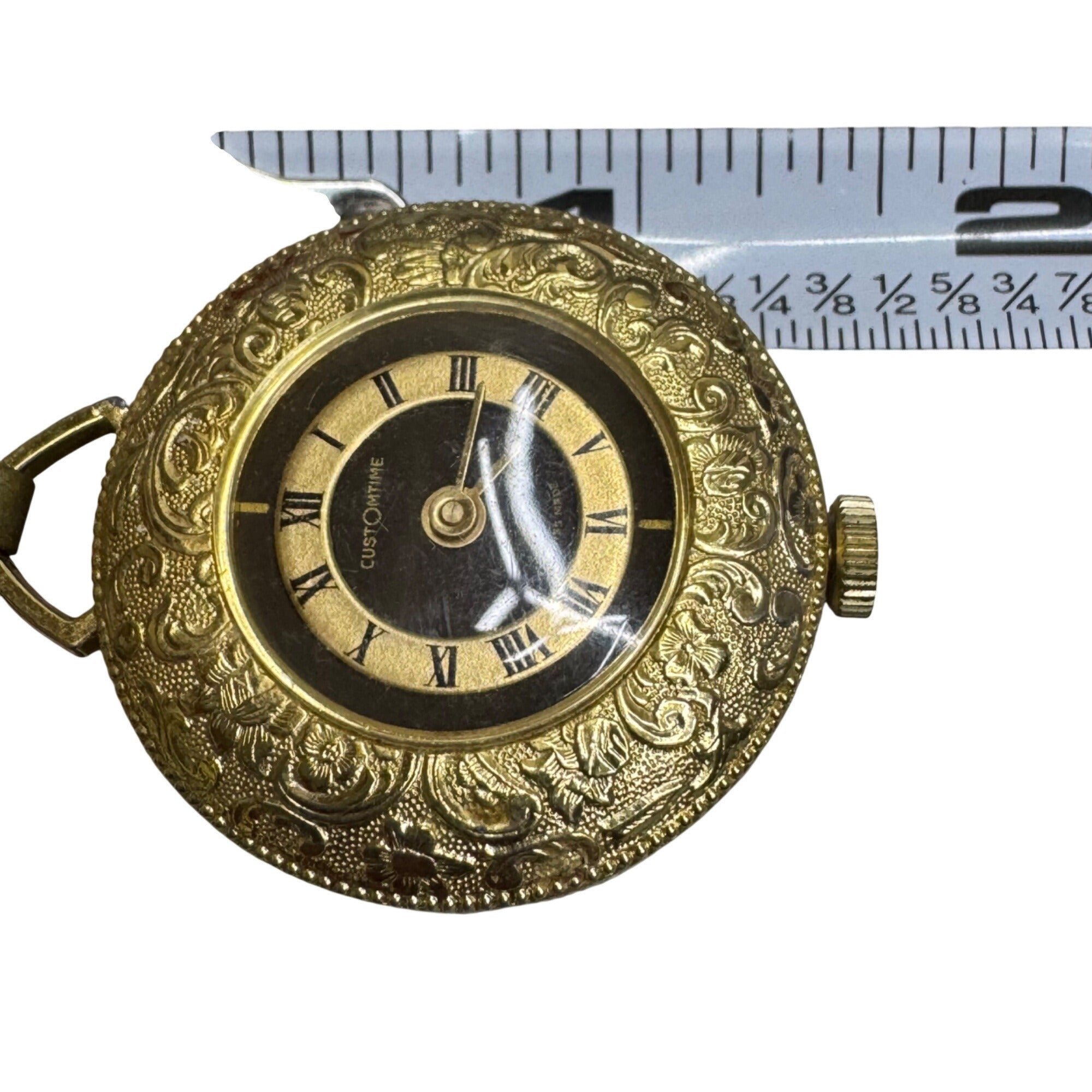 Vtg CustOmTime Pendant Necklace Watch 34mm Brown Dial Gold Tone Manual Wind 24"