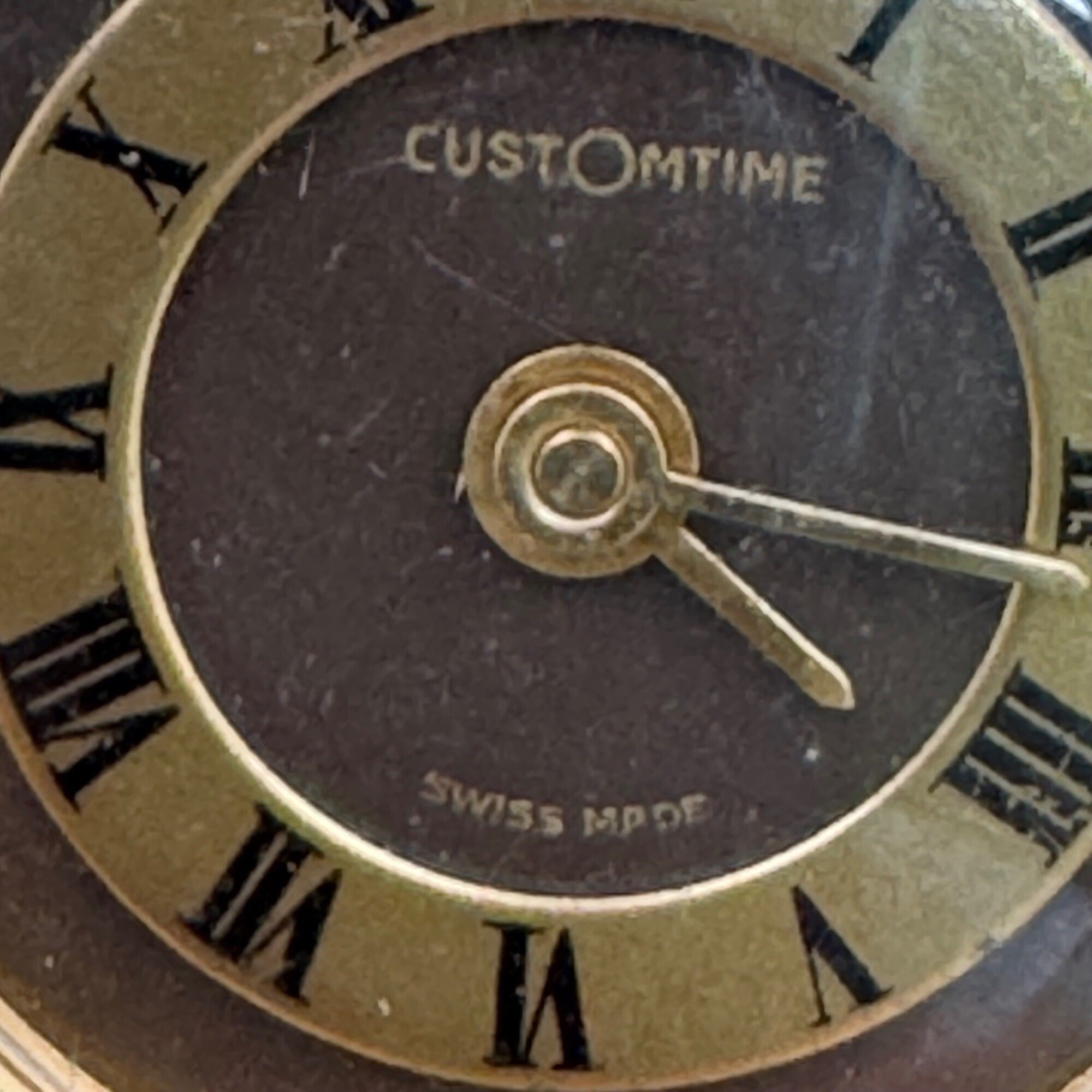 Vtg CustOmTime Pendant Necklace Watch 34mm Brown Dial Gold Tone Manual Wind 24"