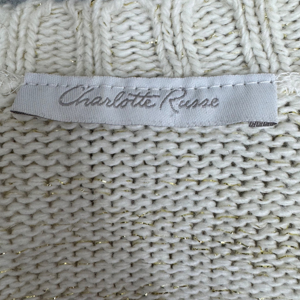 Vintage Charlotte Russe Sweater Womens Medium Ivory Beige Frost Mohair VNeck Y2K