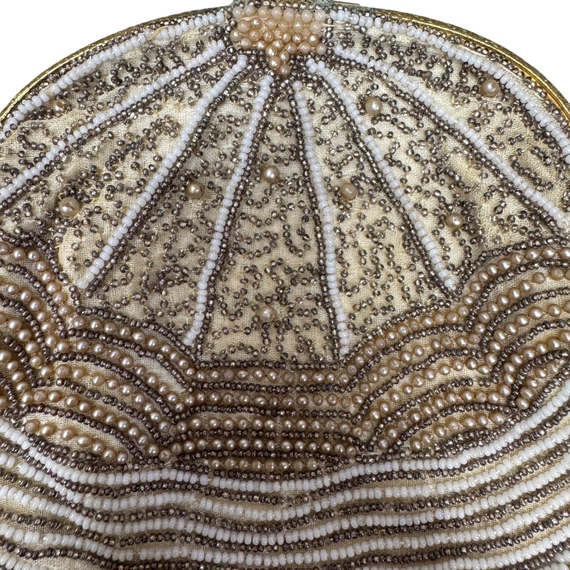Vintage Hand-Beaded Clutch Purse Art Deco Flapper Pearl & Gold Tone Evening Bag