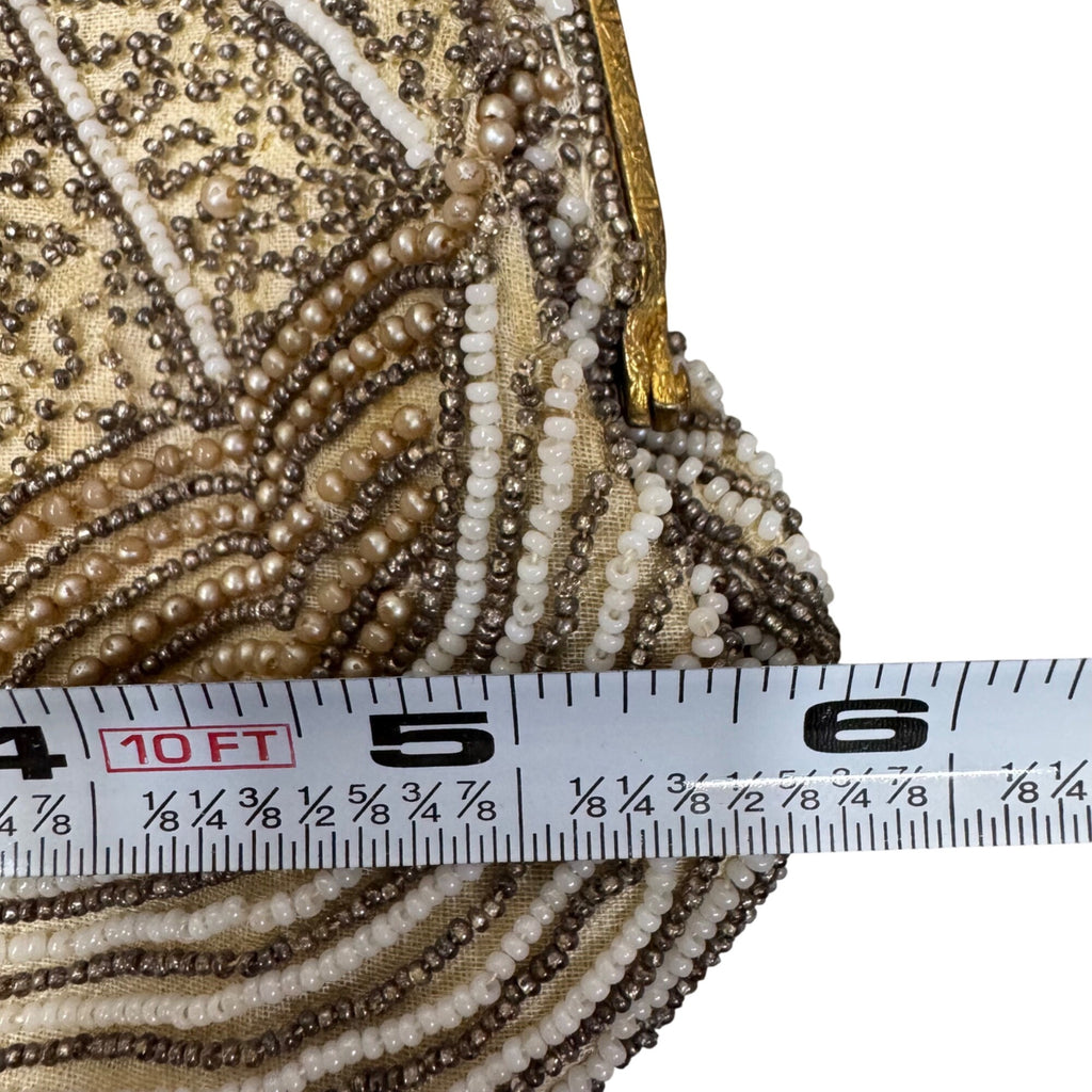 Vintage Hand-Beaded Clutch Purse Art Deco Flapper Pearl & Gold Tone Evening Bag