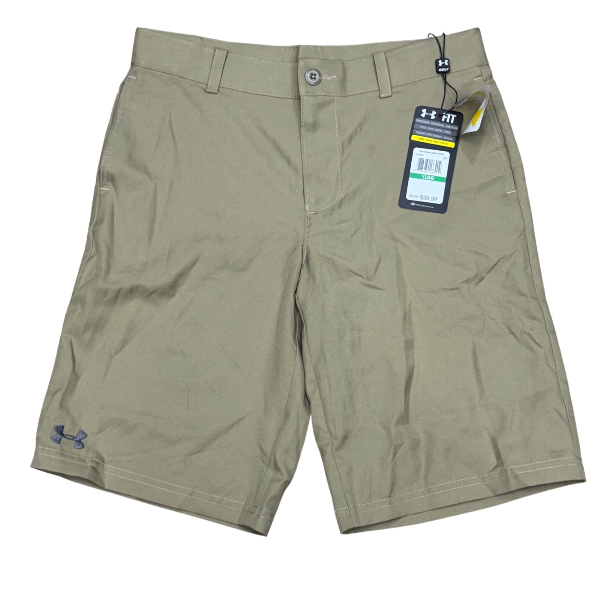 Khaki Beige Shorts Under Armour Boys Loose Fit Golf YLG Casual New w/ Tags READ