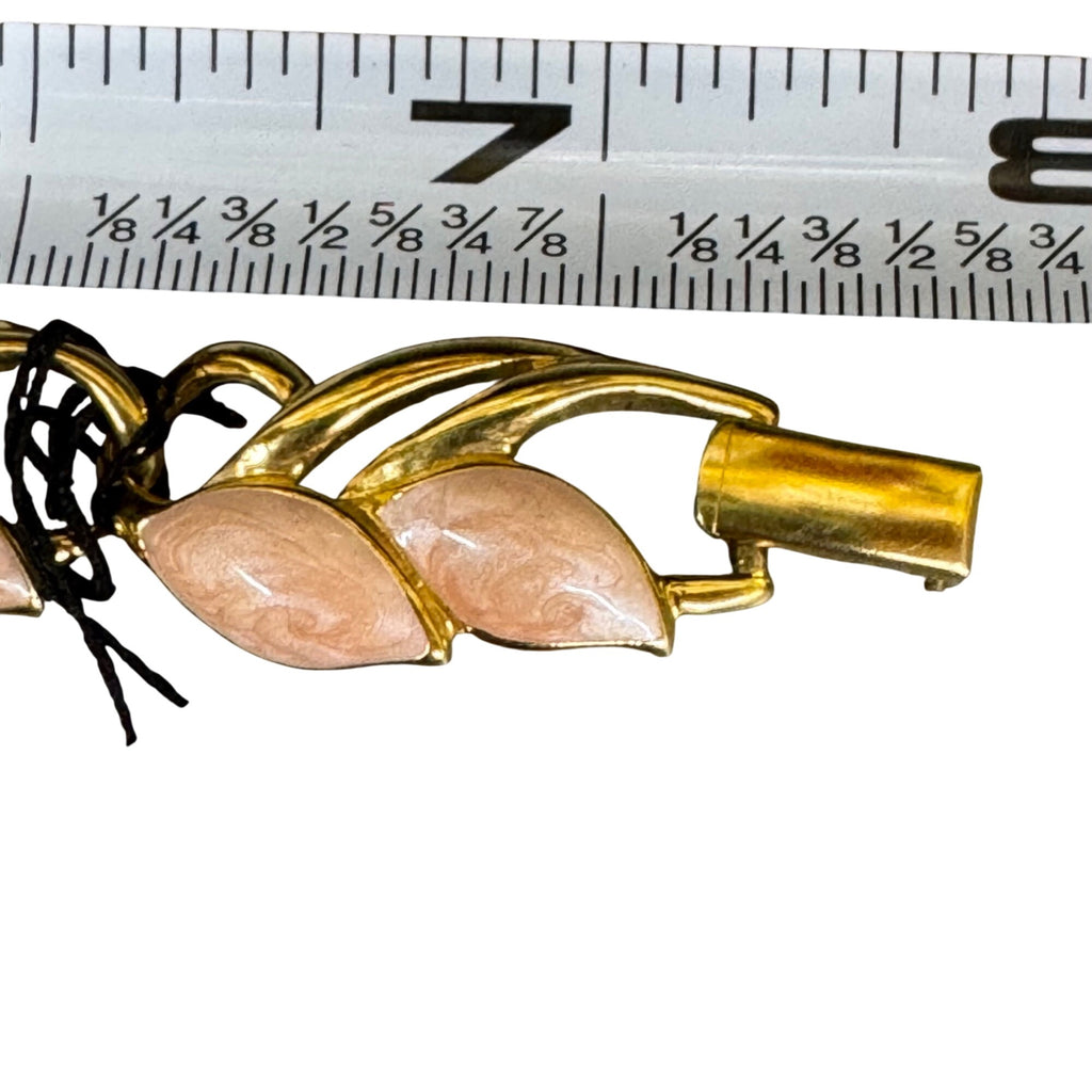 Vintage Trifari Gold-Tone Leaf Bracelet Laurel Pink Enamel 7" Signed New w/ Tag