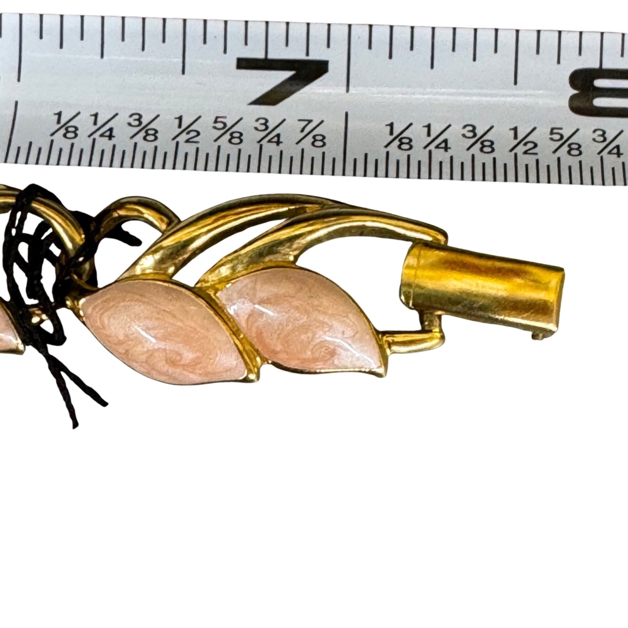 Vintage Trifari Gold-Tone Leaf Bracelet Laurel Pink Enamel 7" Signed New w/ Tag