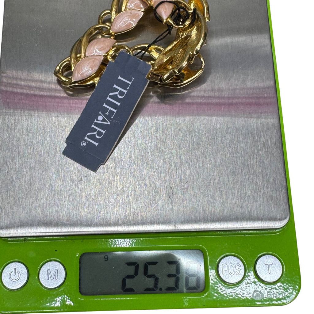 Vintage Trifari Gold-Tone Leaf Bracelet Laurel Pink Enamel 7" Signed New w/ Tag
