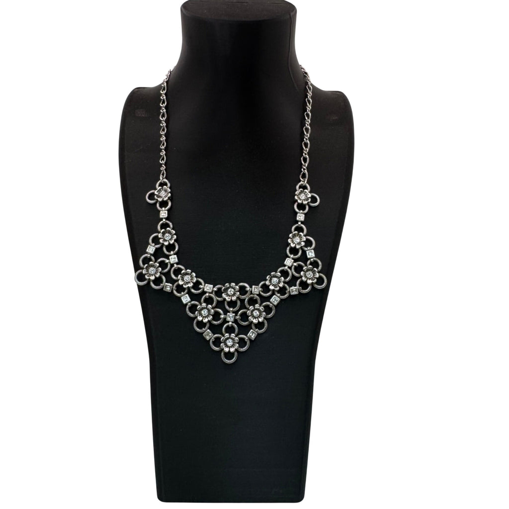 Brighton Joan Of Arc Collar Silver Tone Floral Statement Necklace Rhinestone 18"