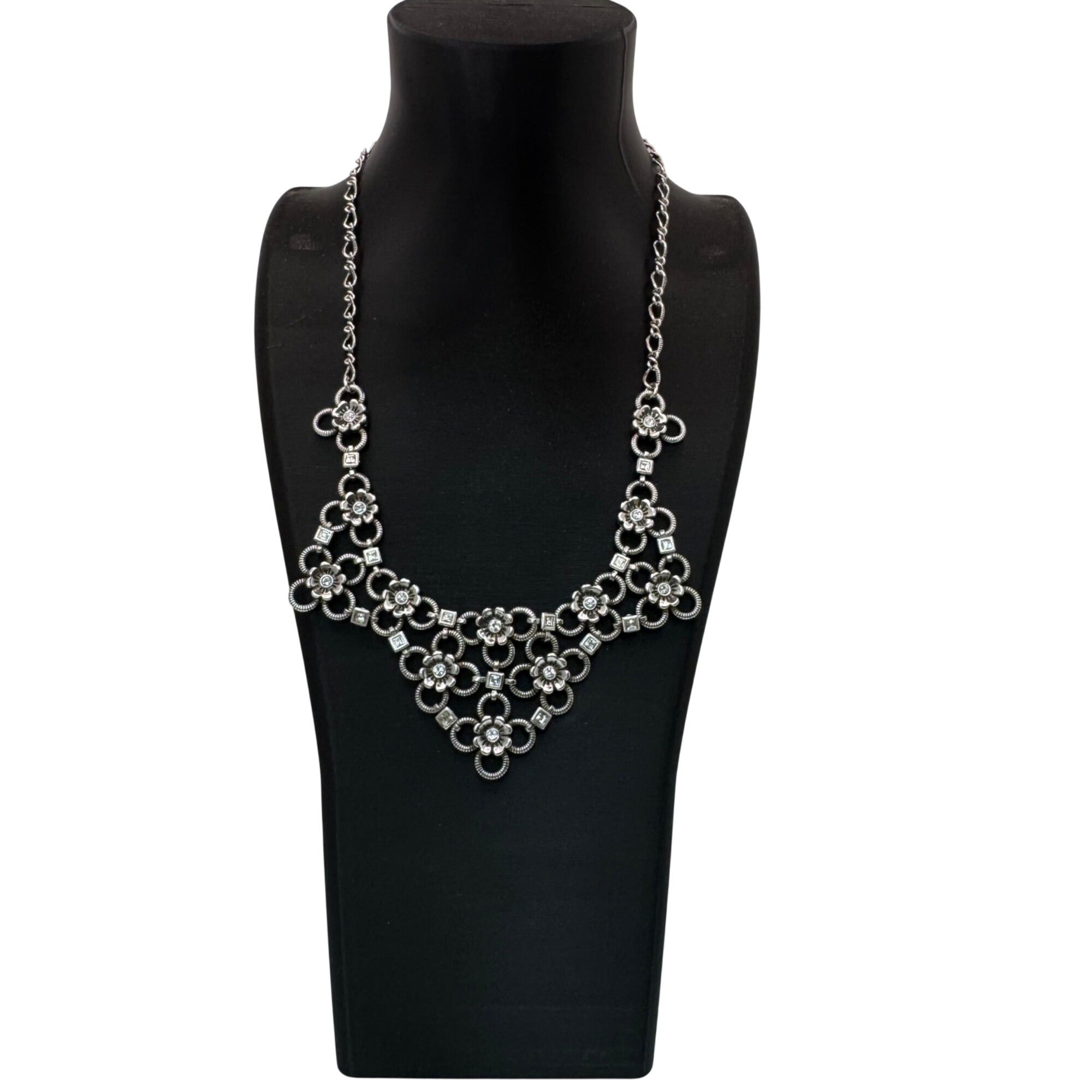 Brighton Joan Of Arc Collar Silver Tone Floral Statement Necklace Rhinestone 18"