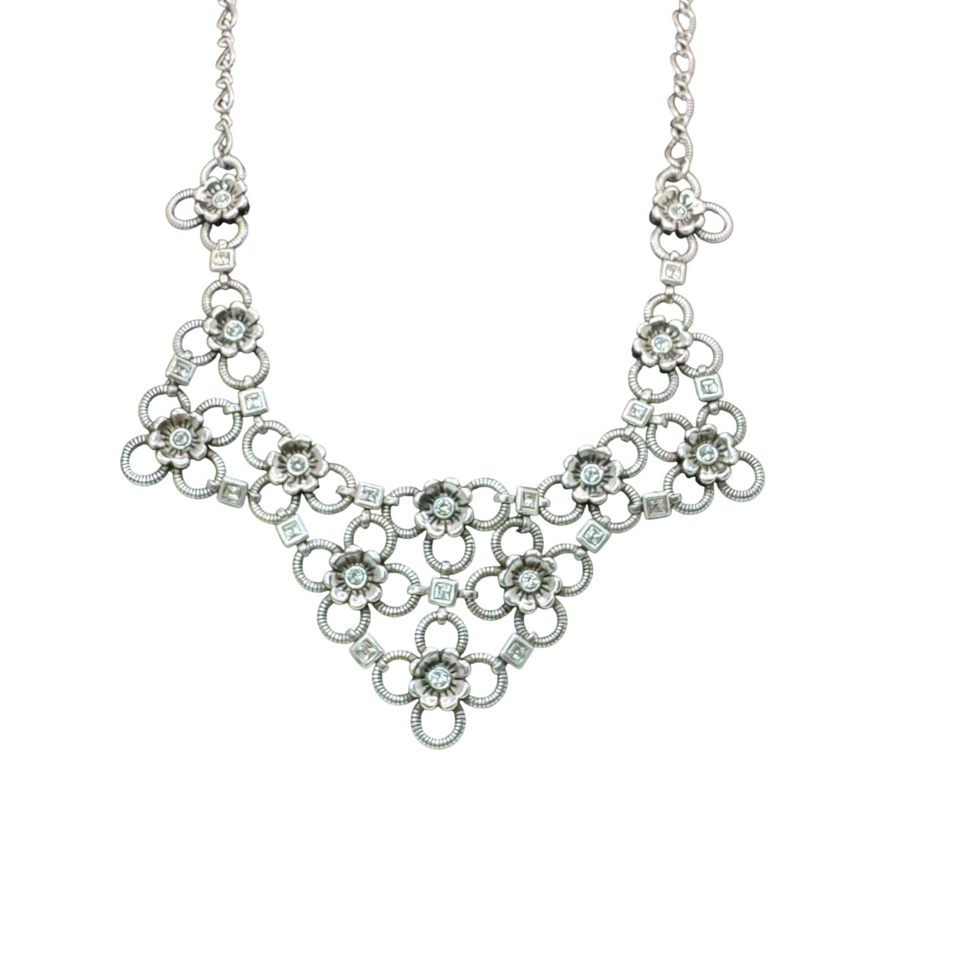 Brighton Joan Of Arc Collar Silver Tone Floral Statement Necklace Rhinestone 18"