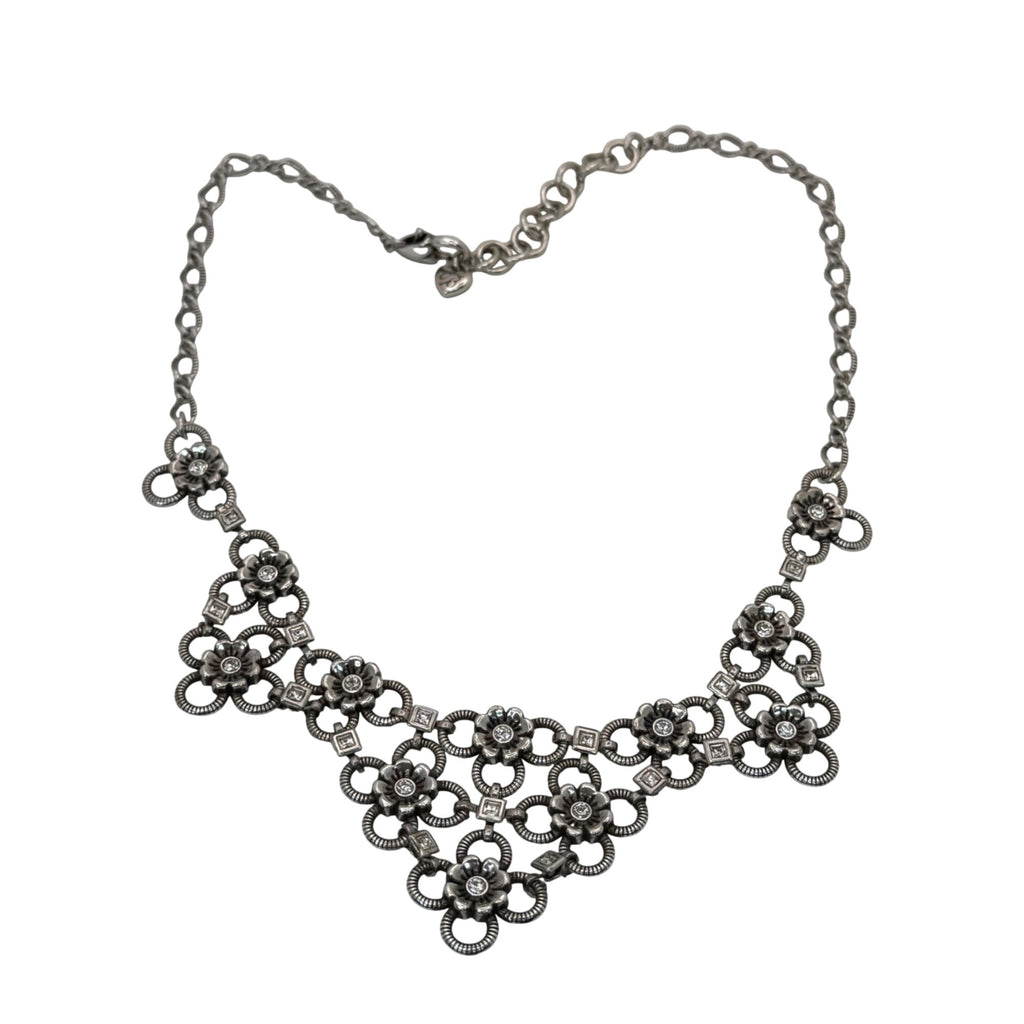 Brighton Joan Of Arc Collar Silver Tone Floral Statement Necklace Rhinestone 18"