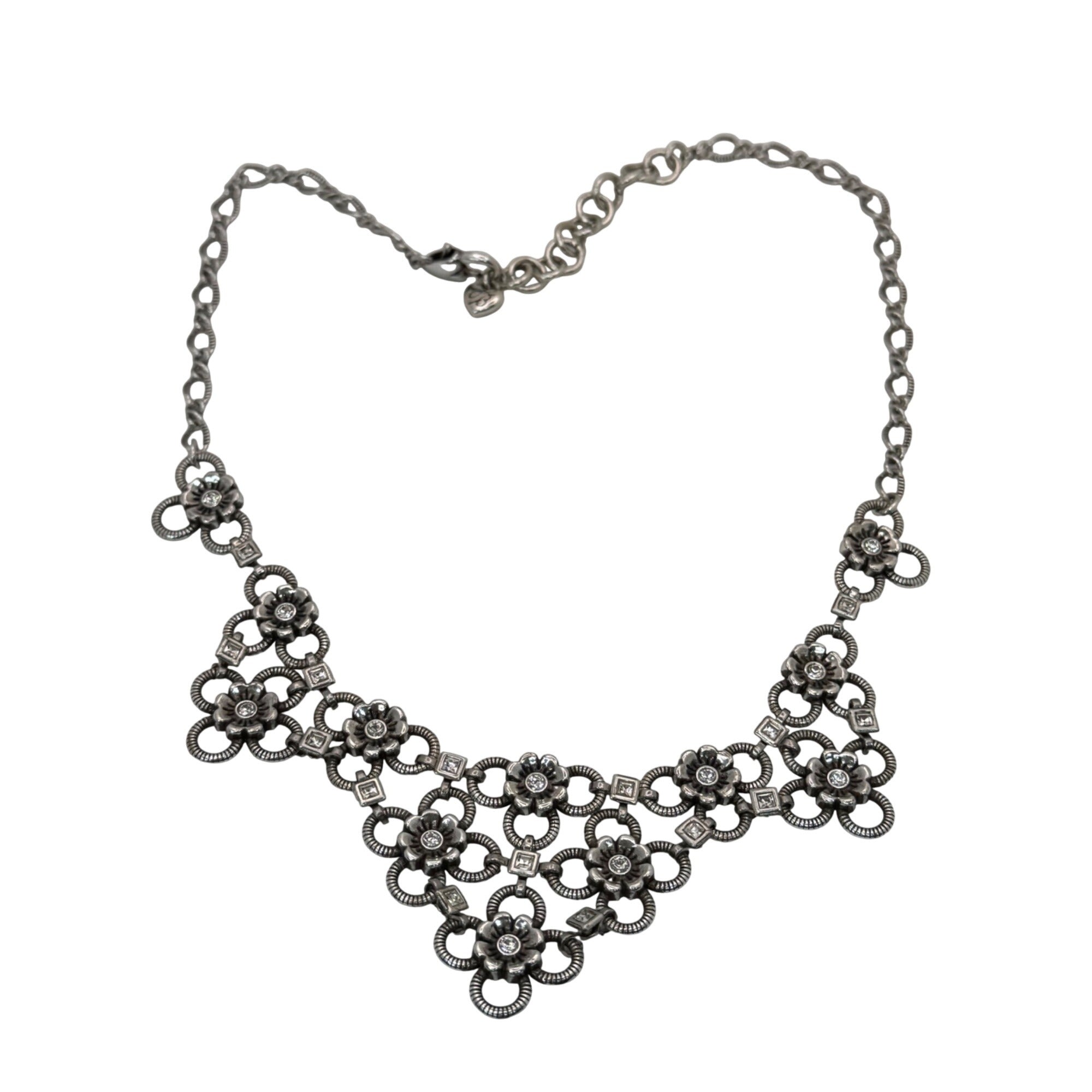 Brighton Joan Of Arc Collar Silver Tone Floral Statement Necklace Rhinestone 18"