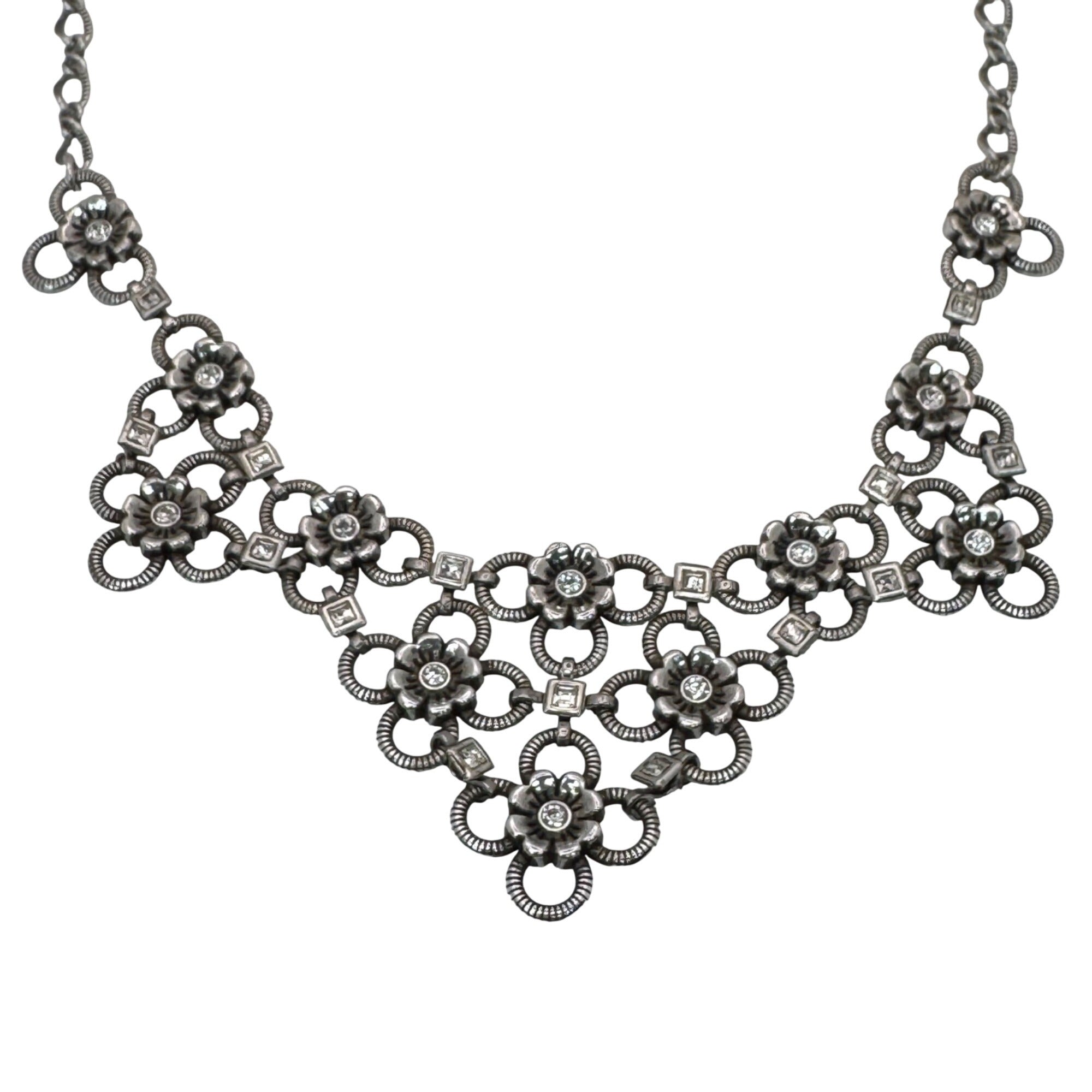 Brighton Joan Of Arc Collar Silver Tone Floral Statement Necklace Rhinestone 18"