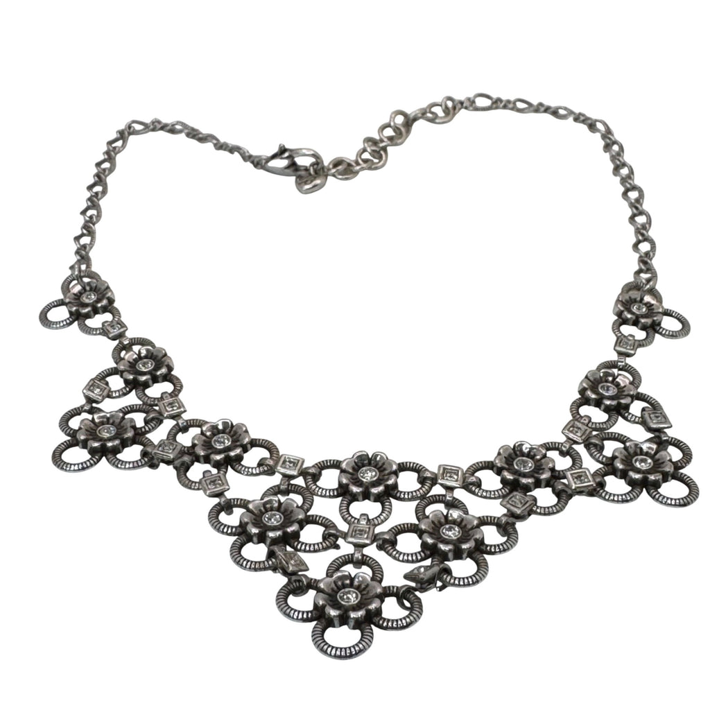Brighton Joan Of Arc Collar Silver Tone Floral Statement Necklace Rhinestone 18"