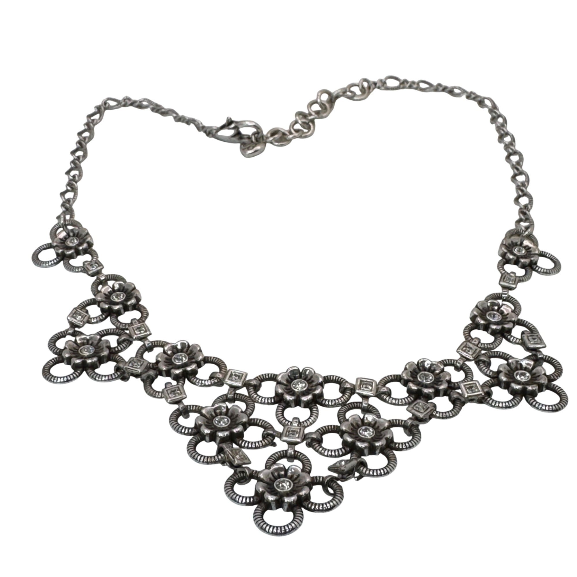 Brighton Joan Of Arc Collar Silver Tone Floral Statement Necklace Rhinestone 18"
