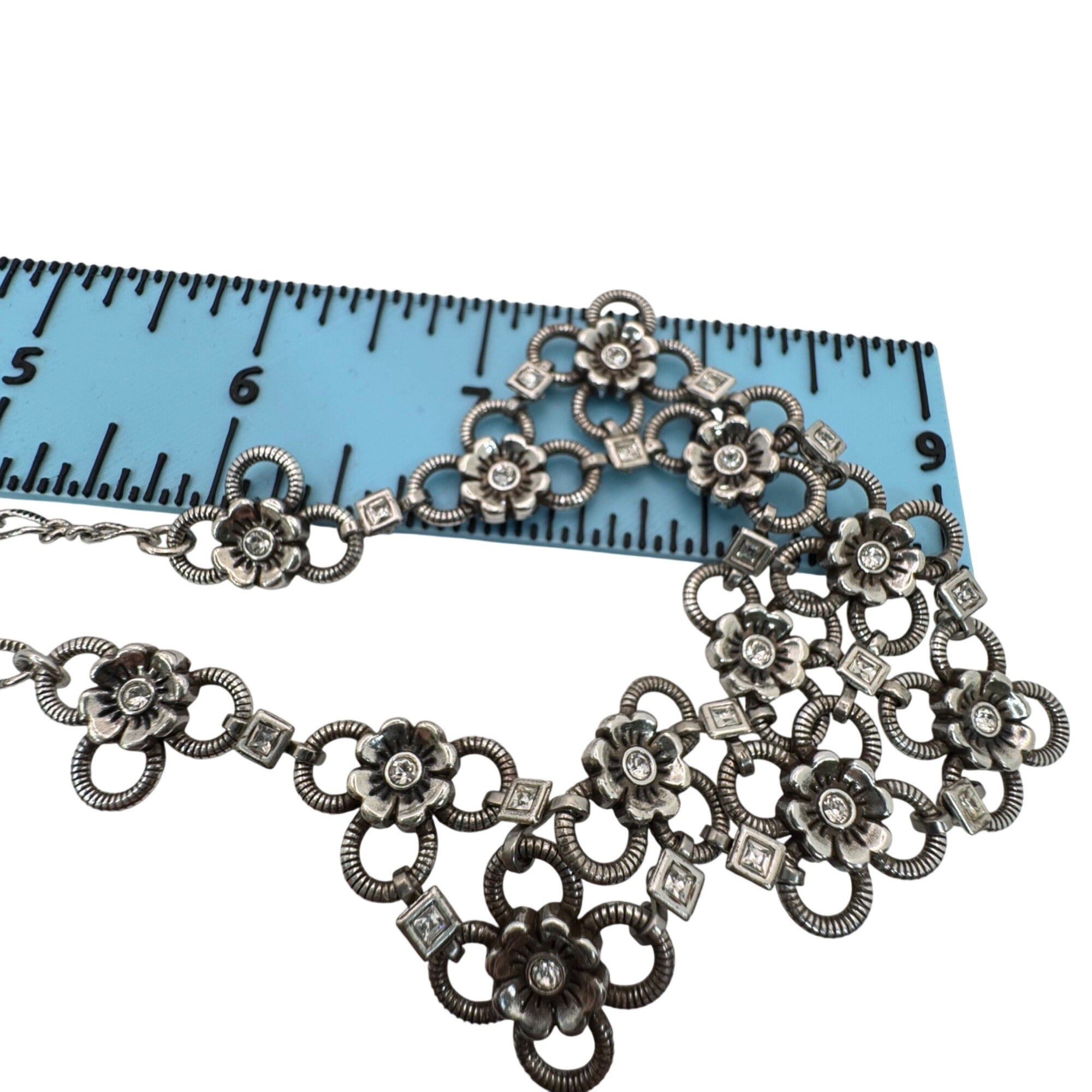 Brighton Joan Of Arc Collar Silver Tone Floral Statement Necklace Rhinestone 18"