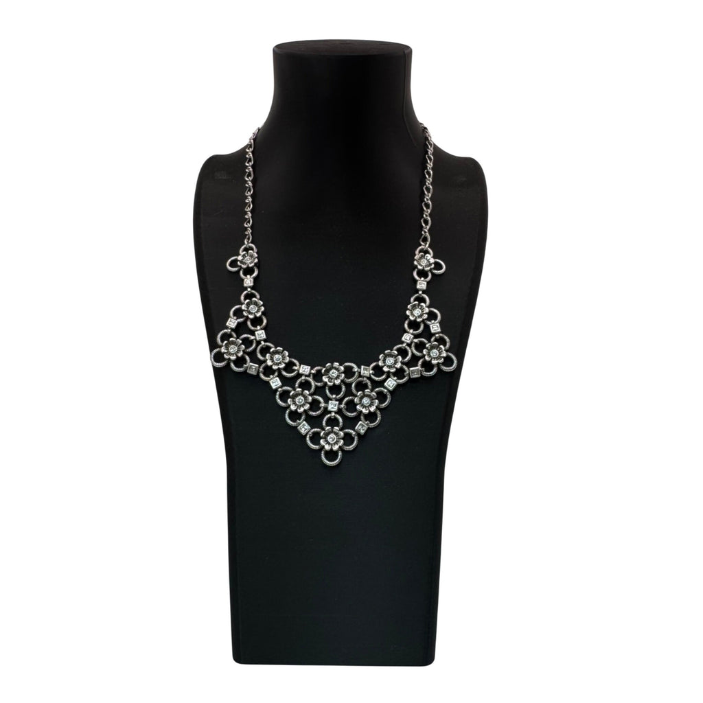 Brighton Joan Of Arc Collar Silver Tone Floral Statement Necklace Rhinestone 18"