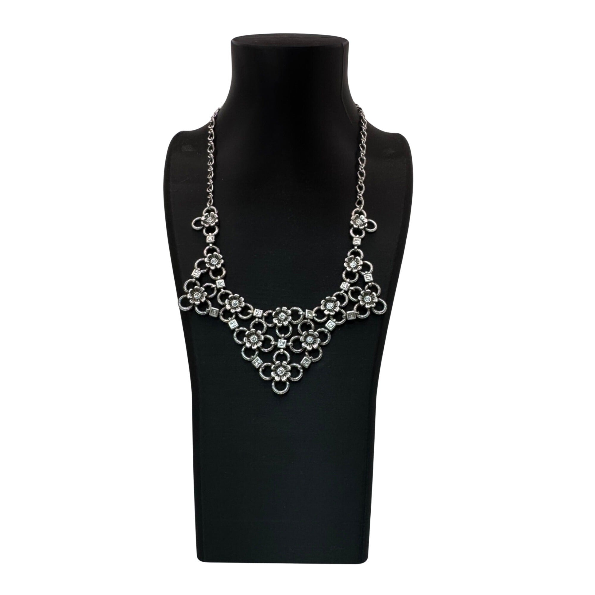 Brighton Joan Of Arc Collar Silver Tone Floral Statement Necklace Rhinestone 18"
