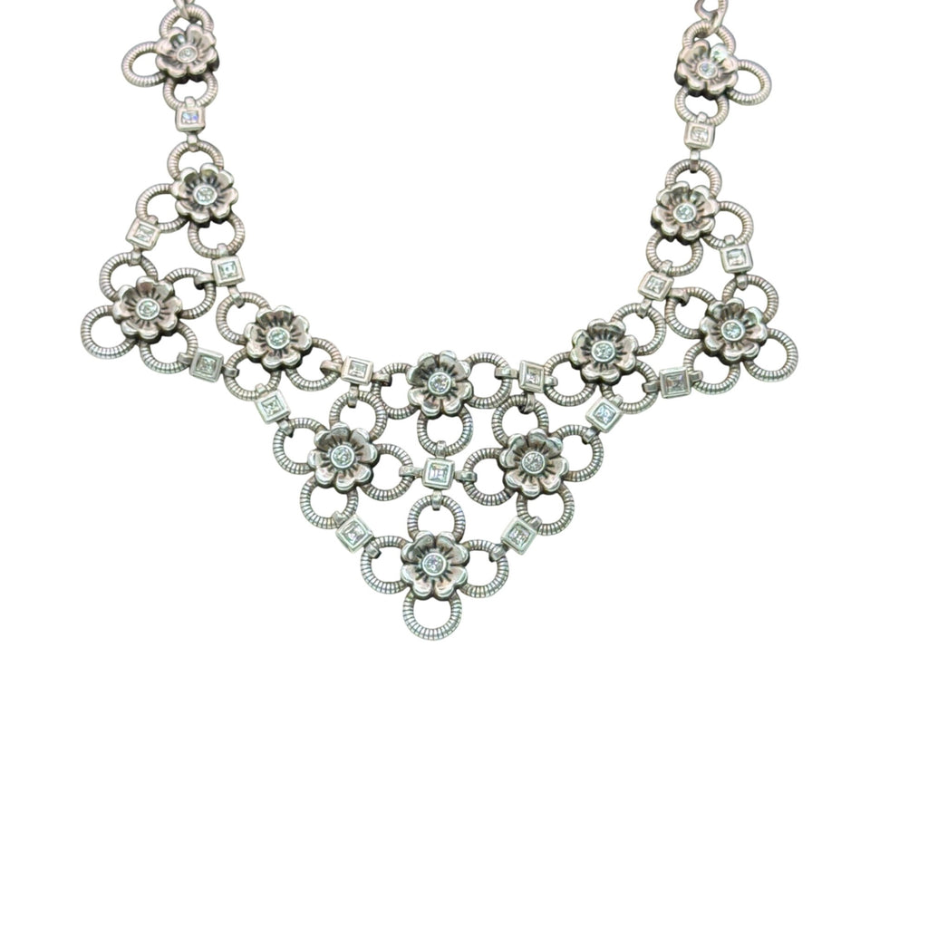 Brighton Joan Of Arc Collar Silver Tone Floral Statement Necklace Rhinestone 18"