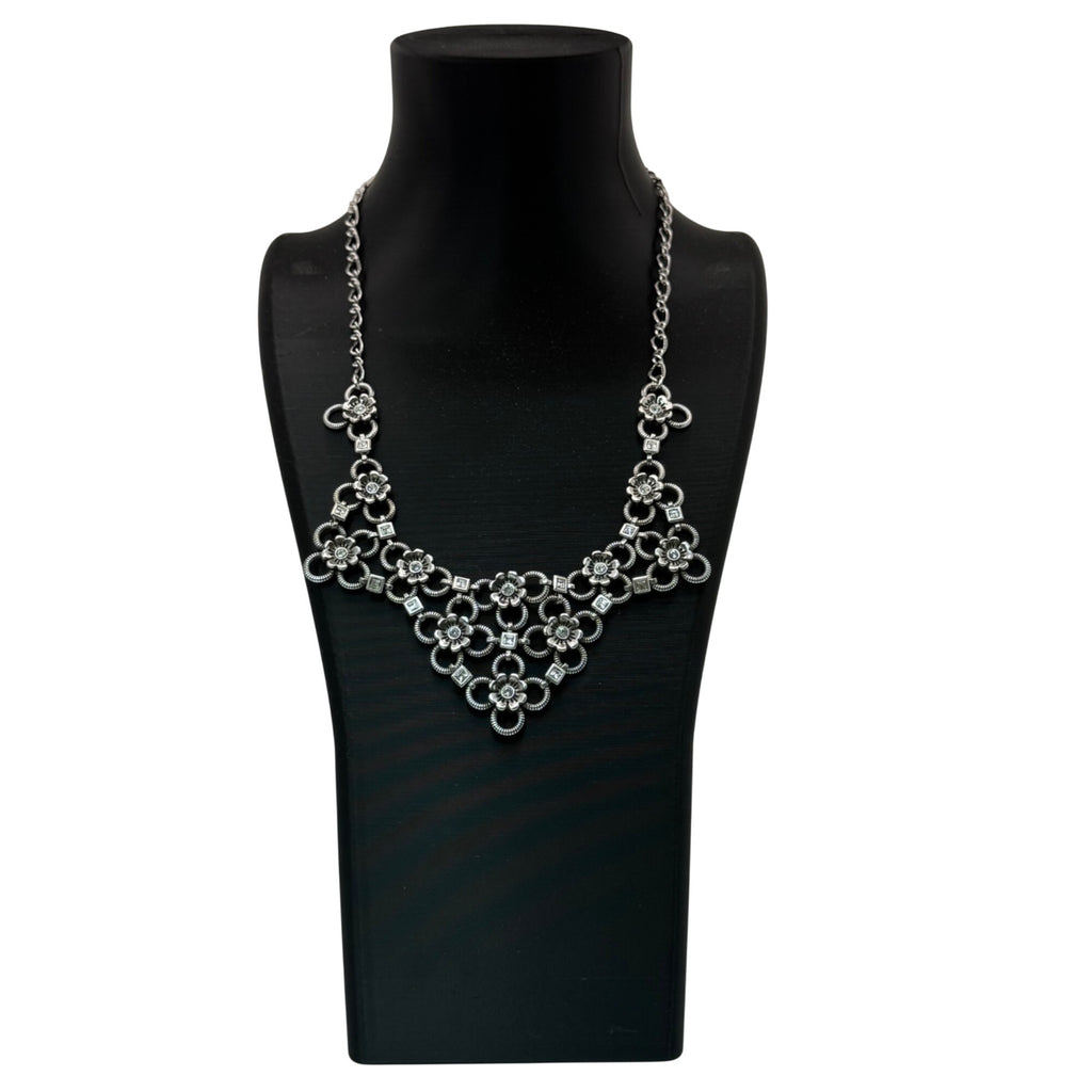 Brighton Joan Of Arc Collar Silver Tone Floral Statement Necklace Rhinestone 18"