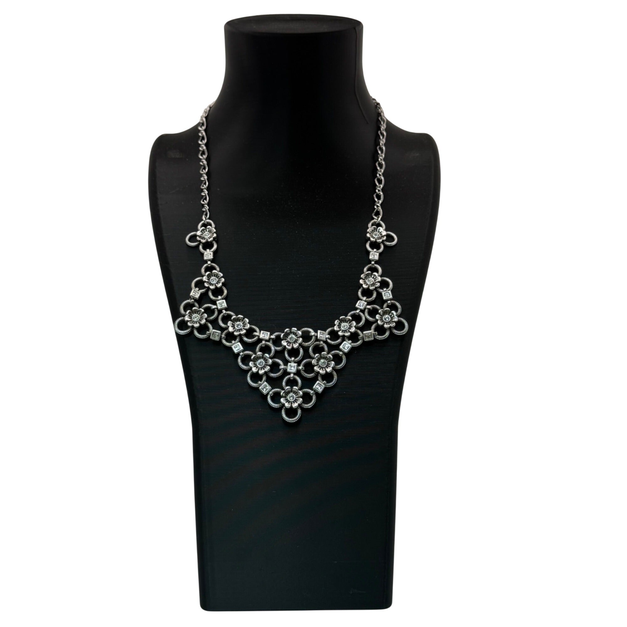 Brighton Joan Of Arc Collar Silver Tone Floral Statement Necklace Rhinestone 18"