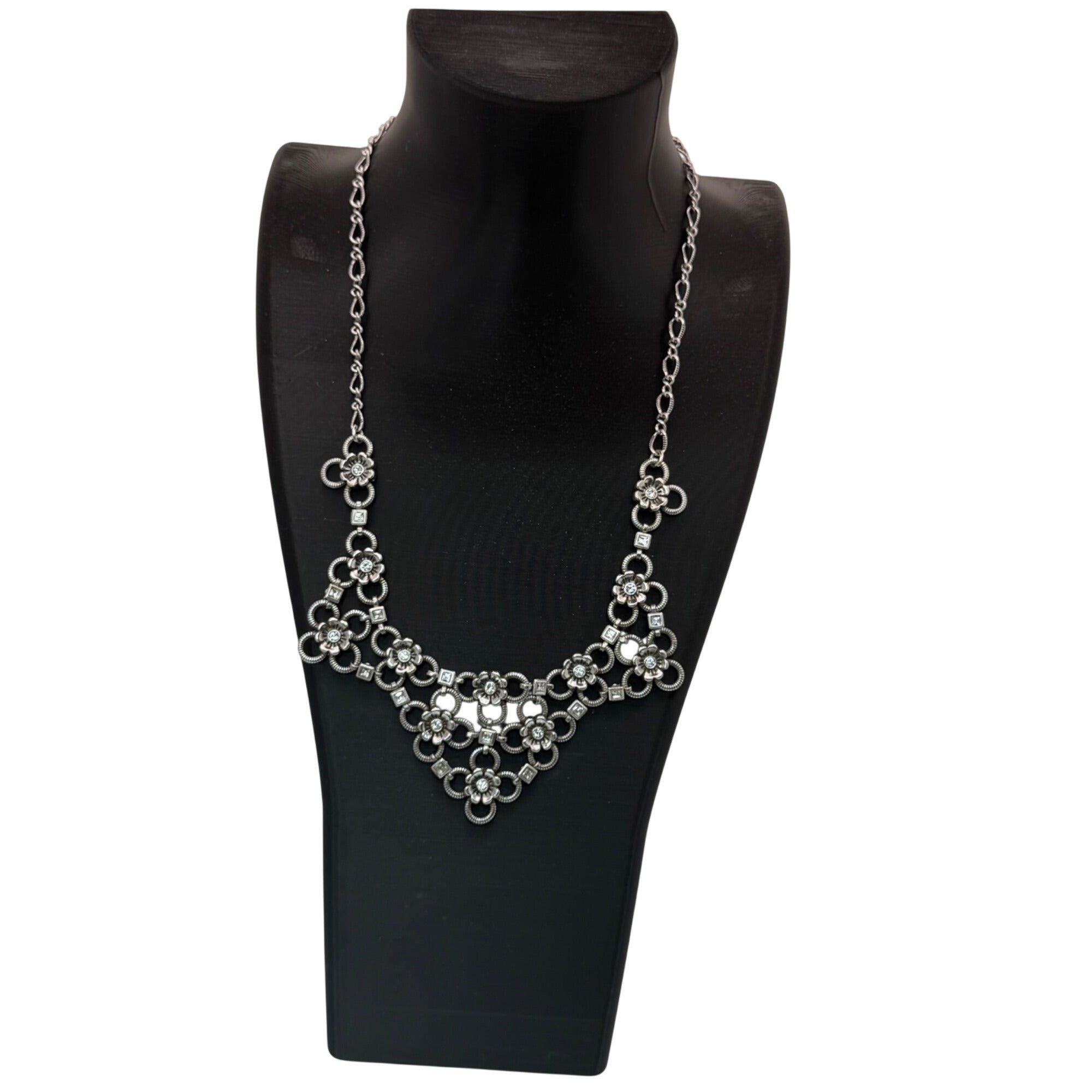 Brighton Joan Of Arc Collar Silver Tone Floral Statement Necklace Rhinestone 18"
