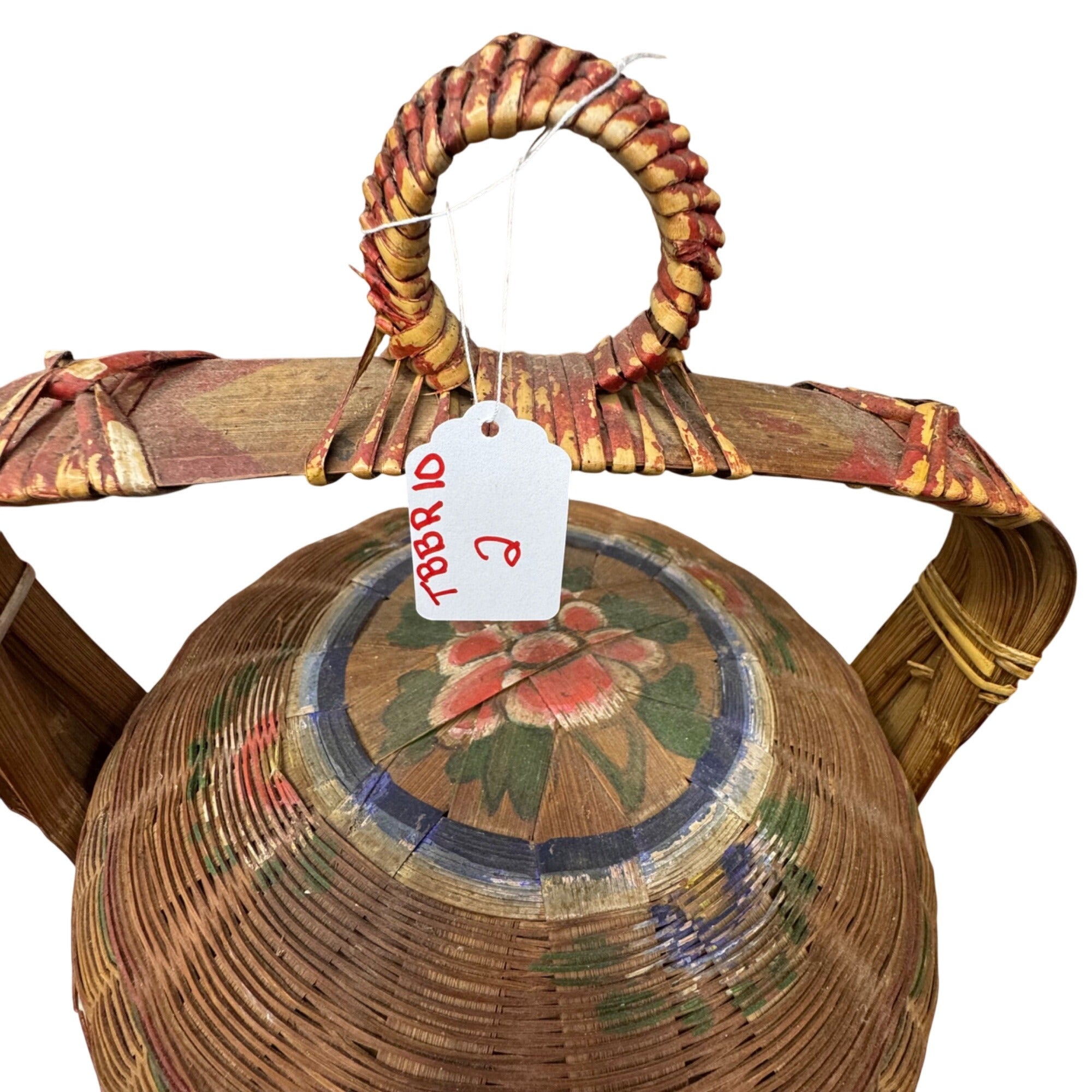 Vtg Chinese Lacquer Wedding Basket Handle 3 Tier Food Carrier 18" Hand Painted