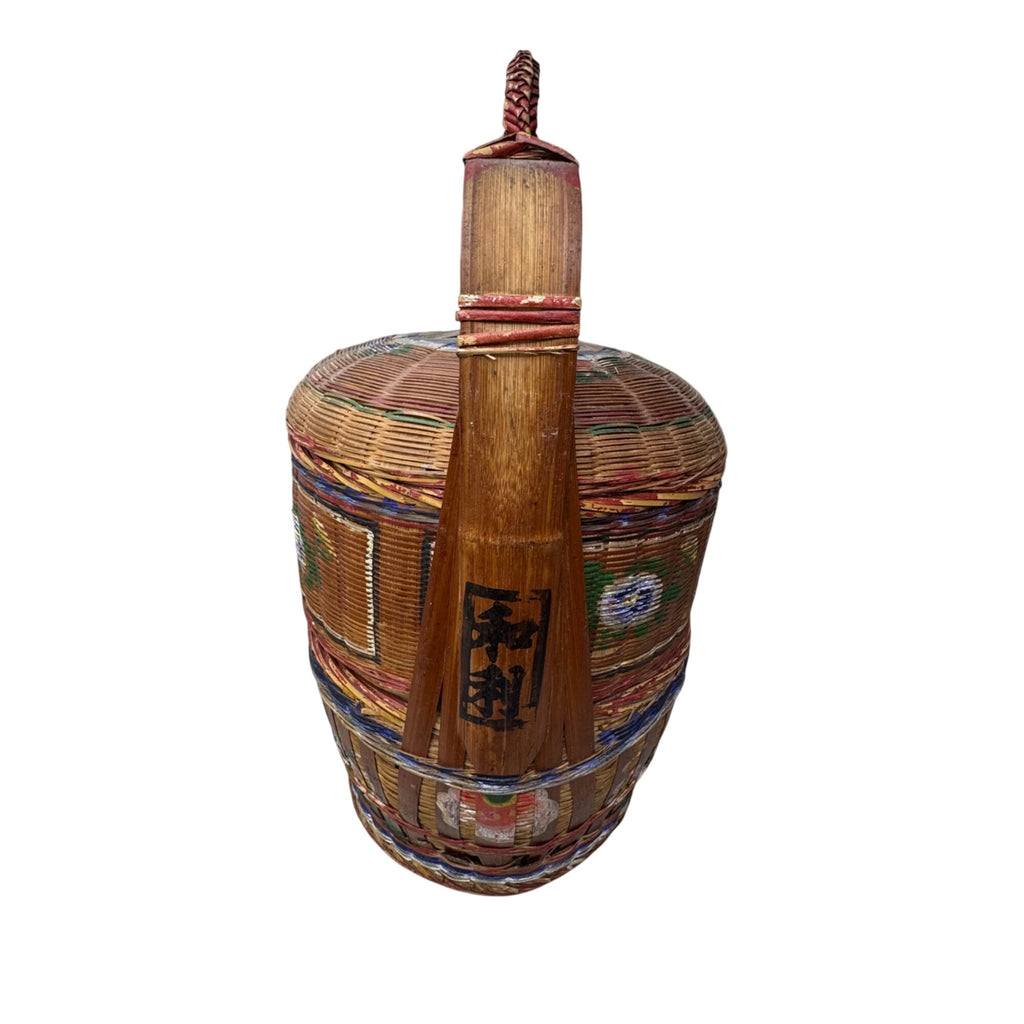 Vtg Chinese Lacquer Wedding Basket Handle 3 Tier Food Carrier 18" Hand Painted
