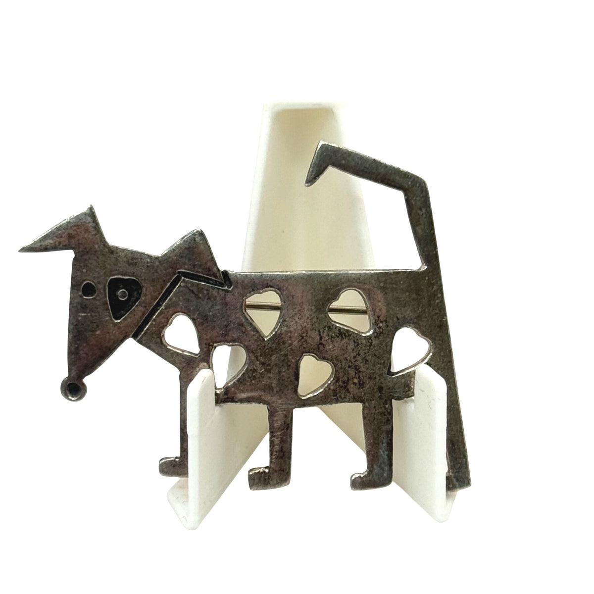 Sterling Silver Heart Dog Brooch Cutouts Handmade In Mexico Stamped .925 Terrier