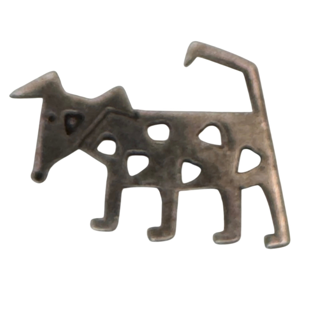 Sterling Silver Heart Dog Brooch Cutouts Handmade In Mexico Stamped .925 Terrier