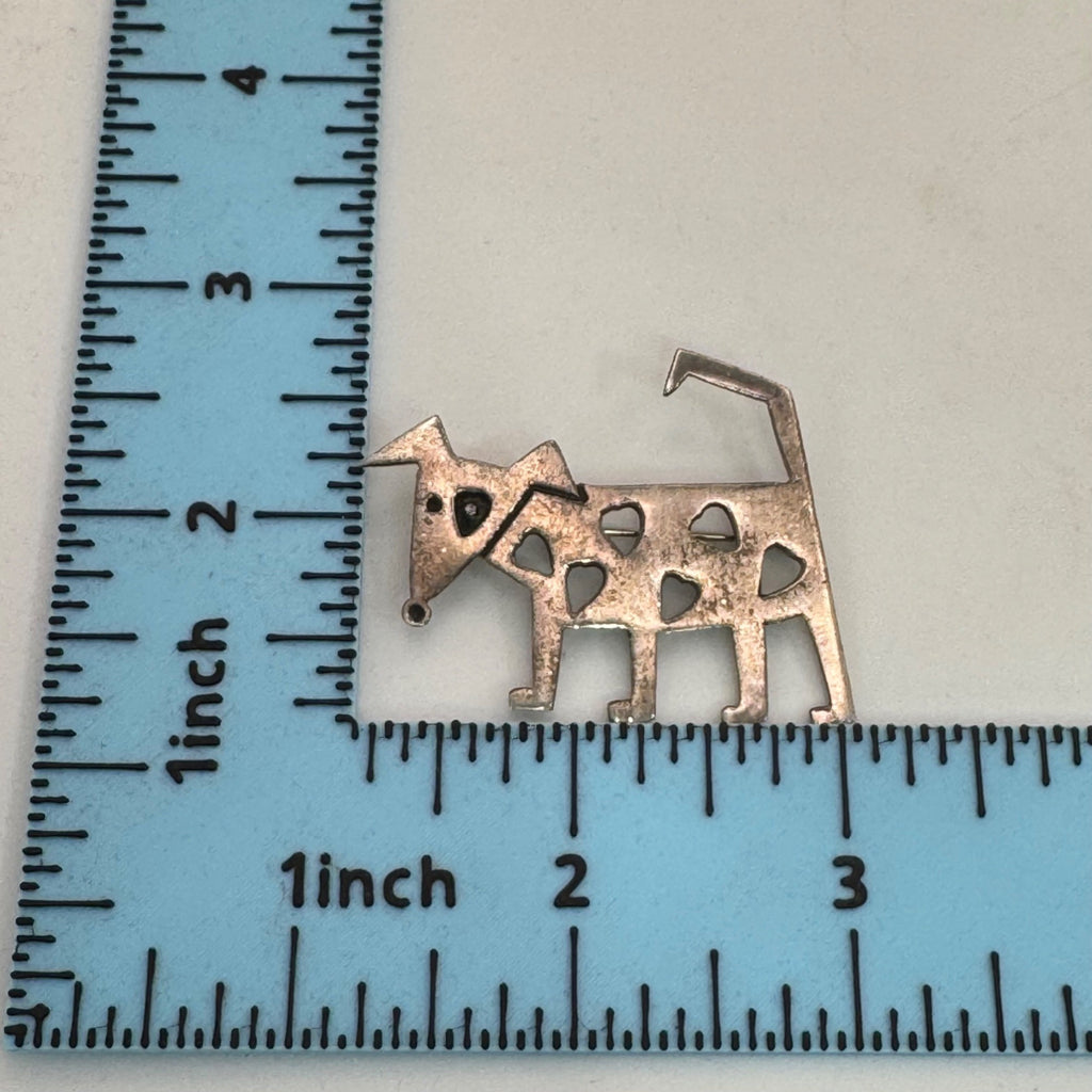 Sterling Silver Heart Dog Brooch Cutouts Handmade In Mexico Stamped .925 Terrier