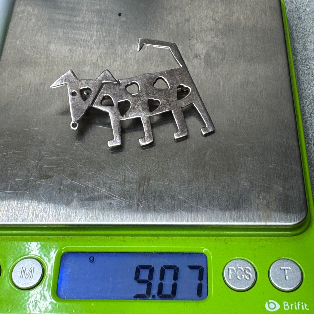 Sterling Silver Heart Dog Brooch Cutouts Handmade In Mexico Stamped .925 Terrier