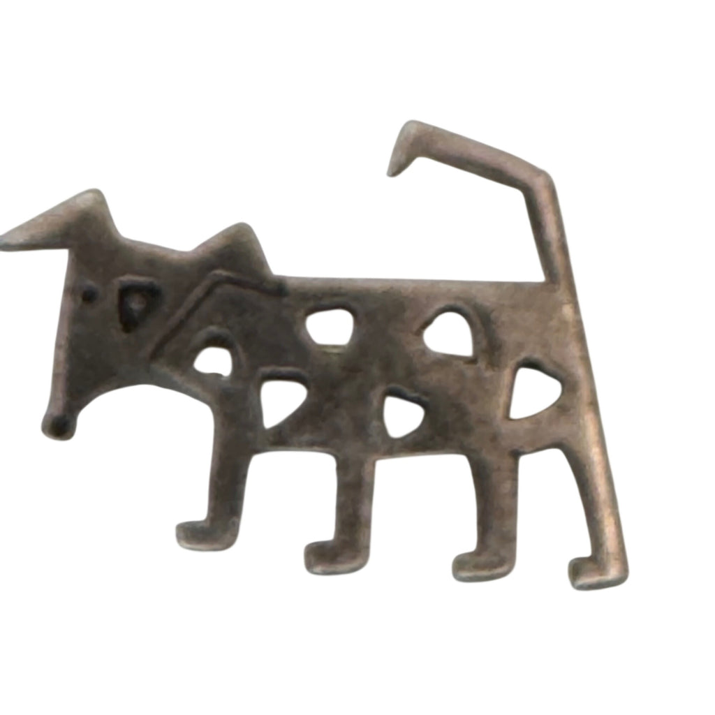 Sterling Silver Heart Dog Brooch Cutouts Handmade In Mexico Stamped .925 Terrier