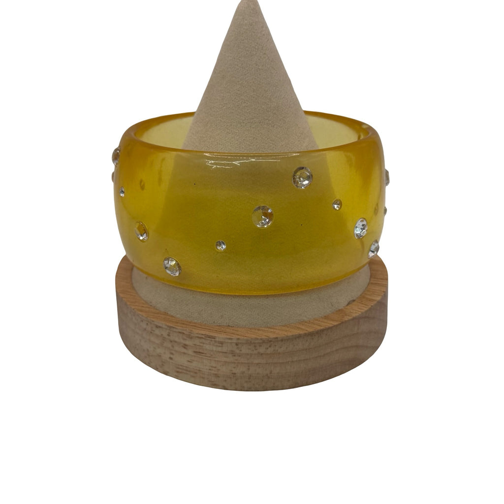Vintage 90's WIDE Translucent Yellow Acrylic Lucite Rhinestone Bangle Bracelet