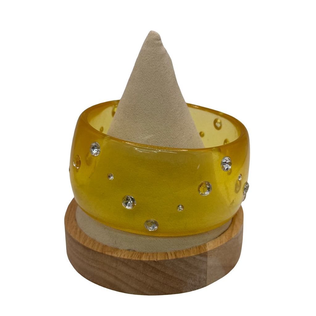 Vintage 90's WIDE Translucent Yellow Acrylic Lucite Rhinestone Bangle Bracelet