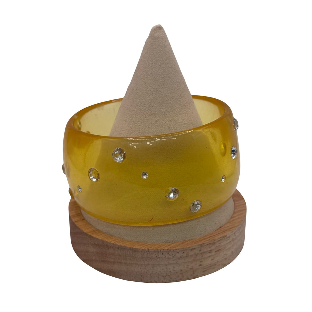 Vintage 90's WIDE Translucent Yellow Acrylic Lucite Rhinestone Bangle Bracelet