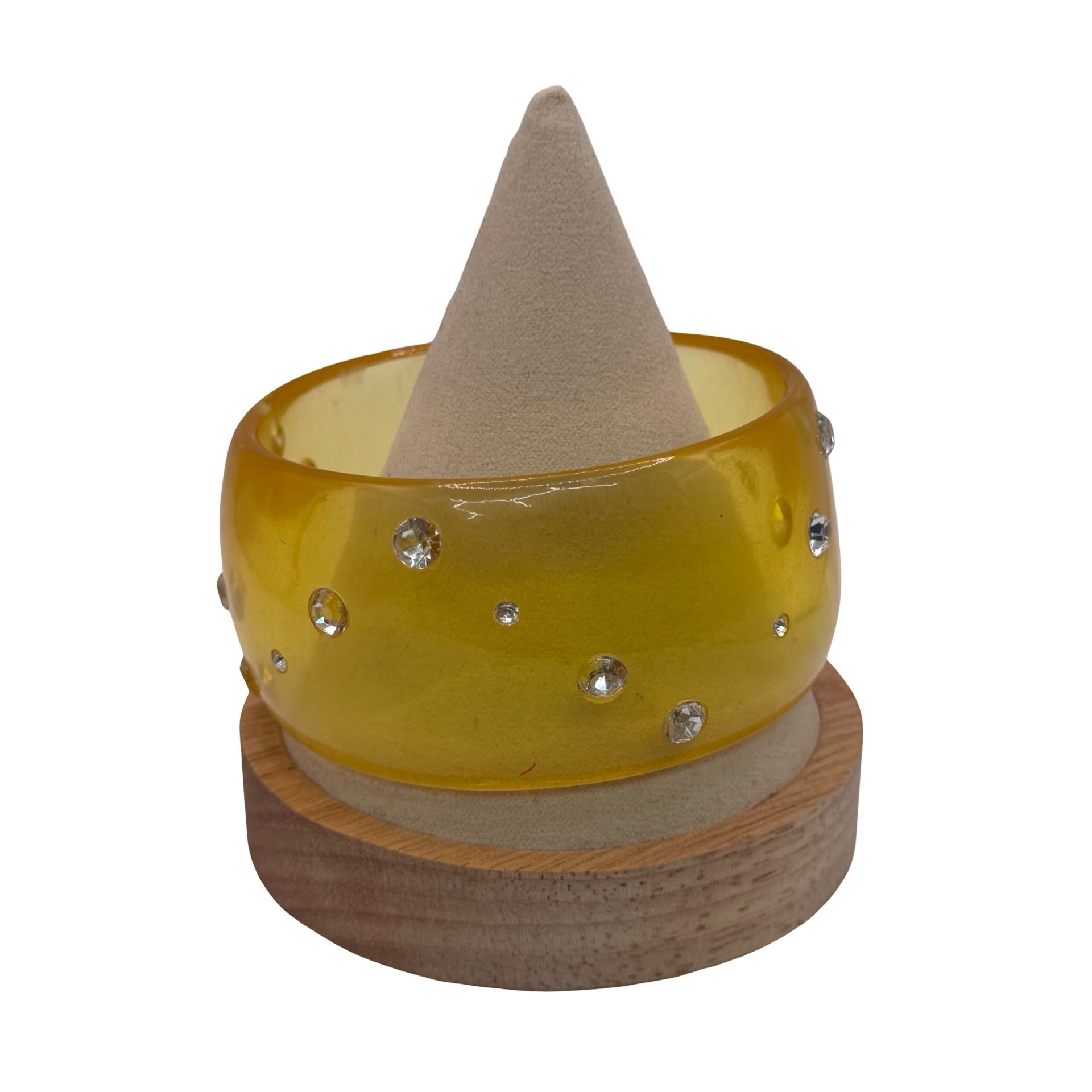 Vintage 90's WIDE Translucent Yellow Acrylic Lucite Rhinestone Bangle Bracelet