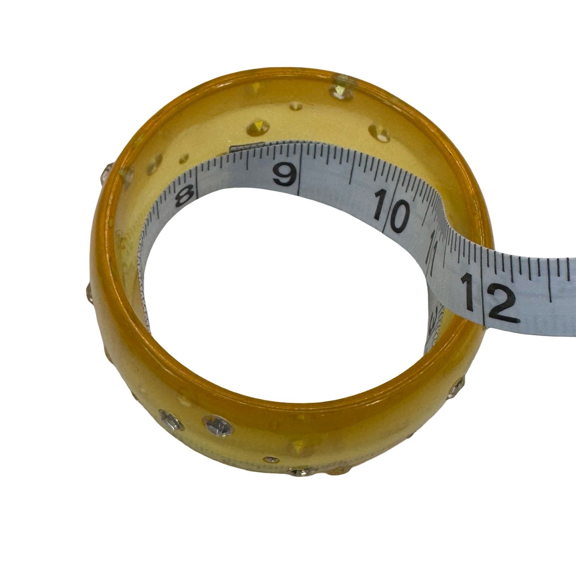Vintage 90's WIDE Translucent Yellow Acrylic Lucite Rhinestone Bangle Bracelet