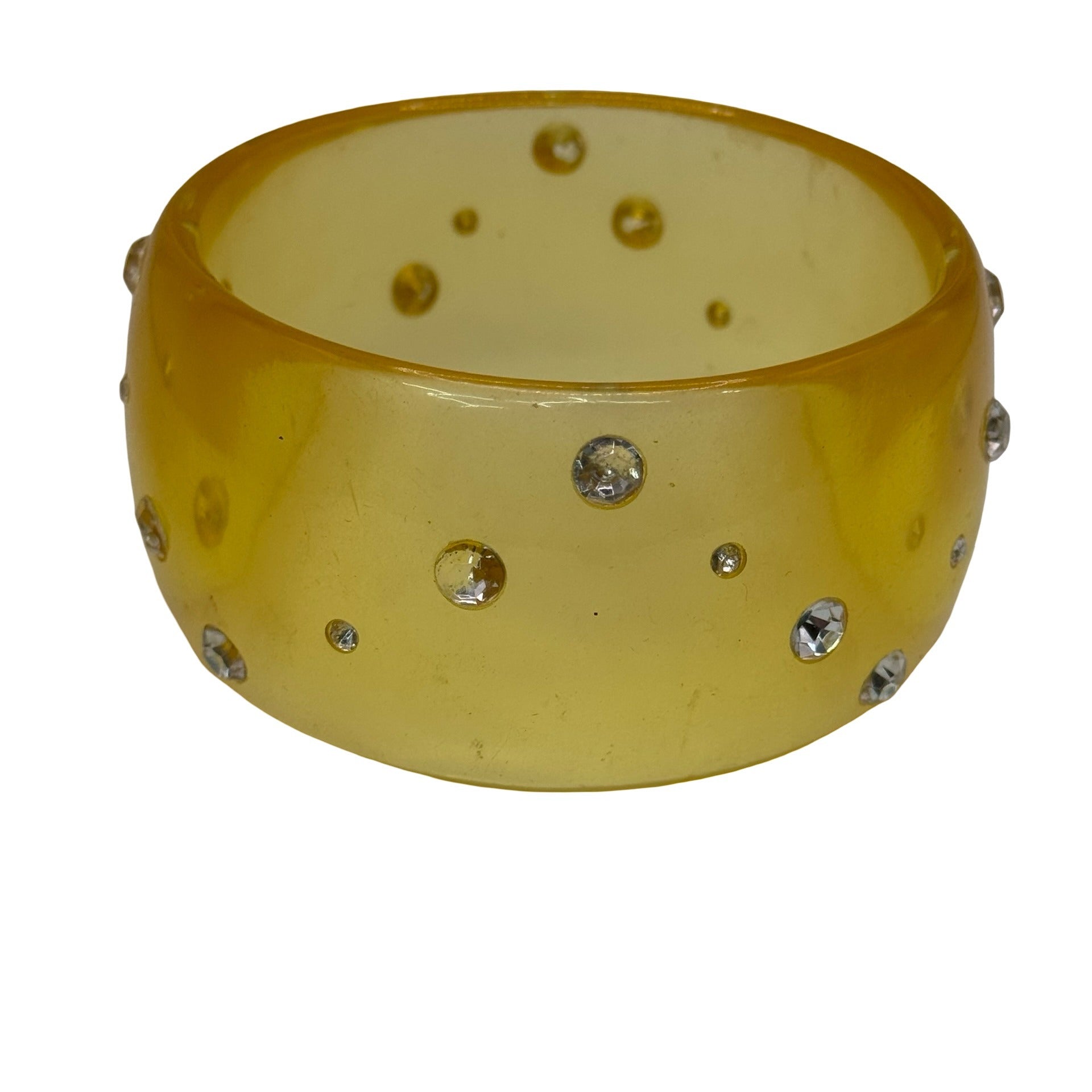 Vintage 90's WIDE Translucent Yellow Acrylic Lucite Rhinestone Bangle Bracelet