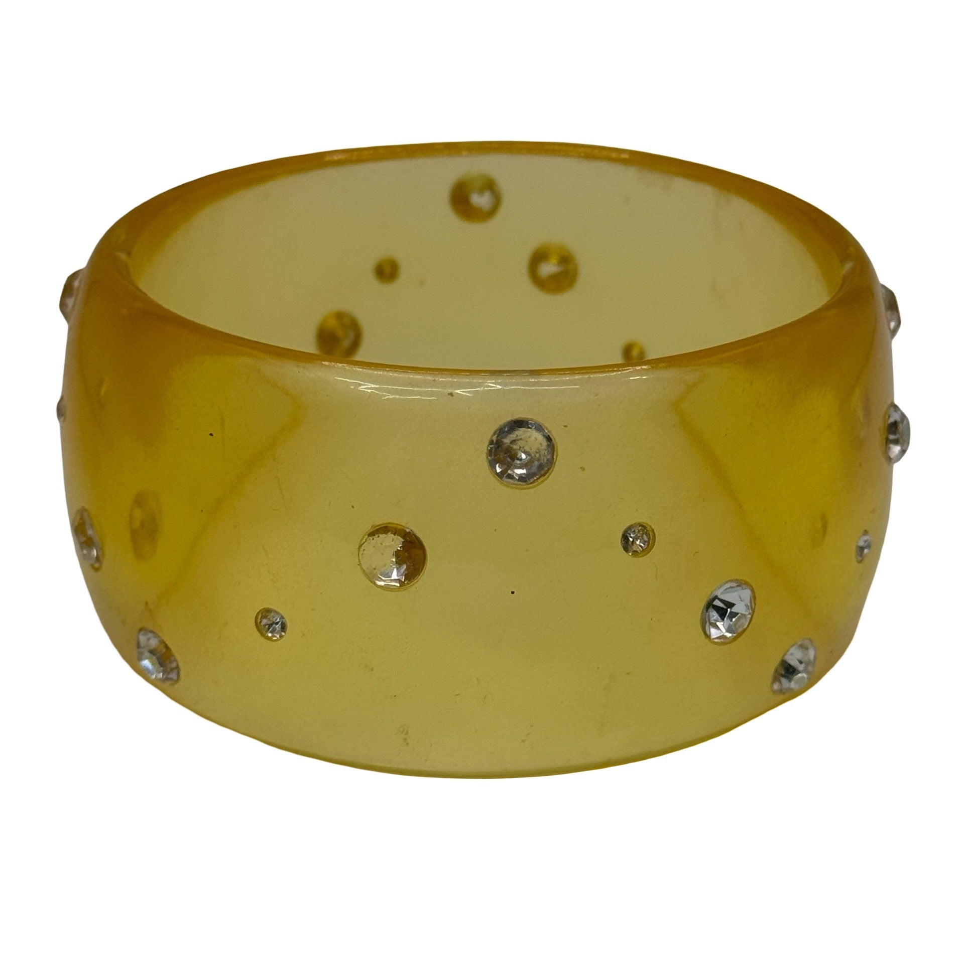 Vintage 90's WIDE Translucent Yellow Acrylic Lucite Rhinestone Bangle Bracelet