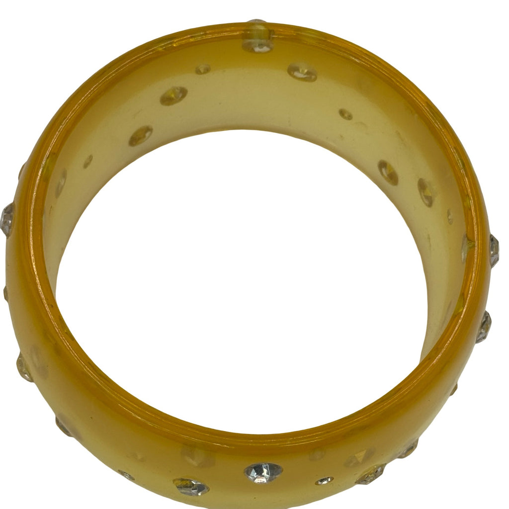 Vintage 90's WIDE Translucent Yellow Acrylic Lucite Rhinestone Bangle Bracelet