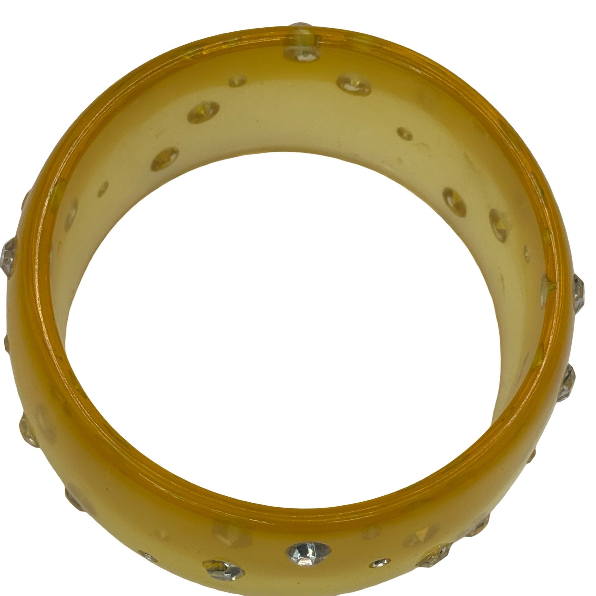 Vintage 90's WIDE Translucent Yellow Acrylic Lucite Rhinestone Bangle Bracelet