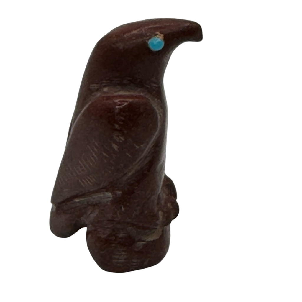 Vtg Zuni Fetish Hand-Carved Red Stone Eagle Bird Figurine Turquoise Eyes 1.5"