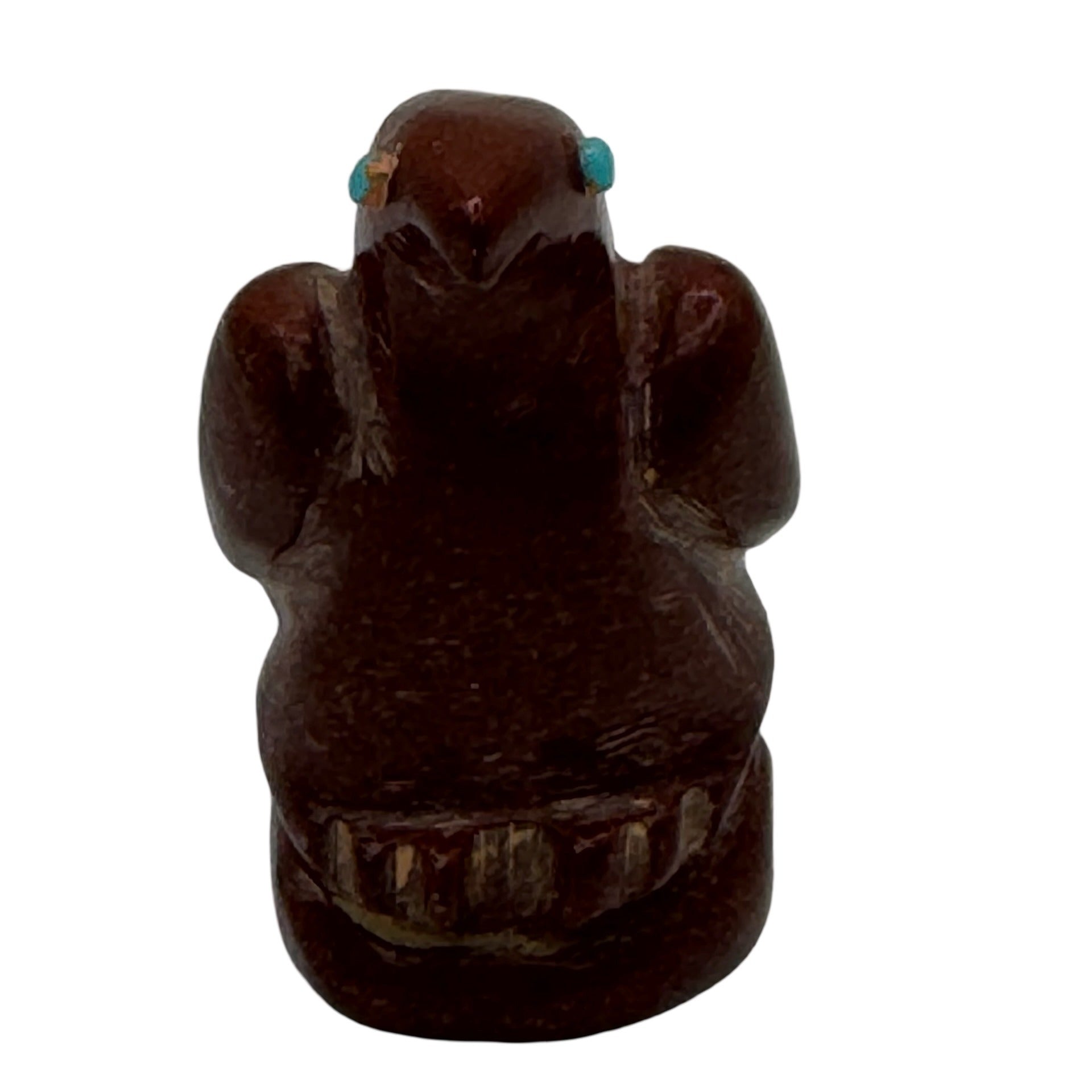 Vtg Zuni Fetish Hand-Carved Red Stone Eagle Bird Figurine Turquoise Eyes 1.5"