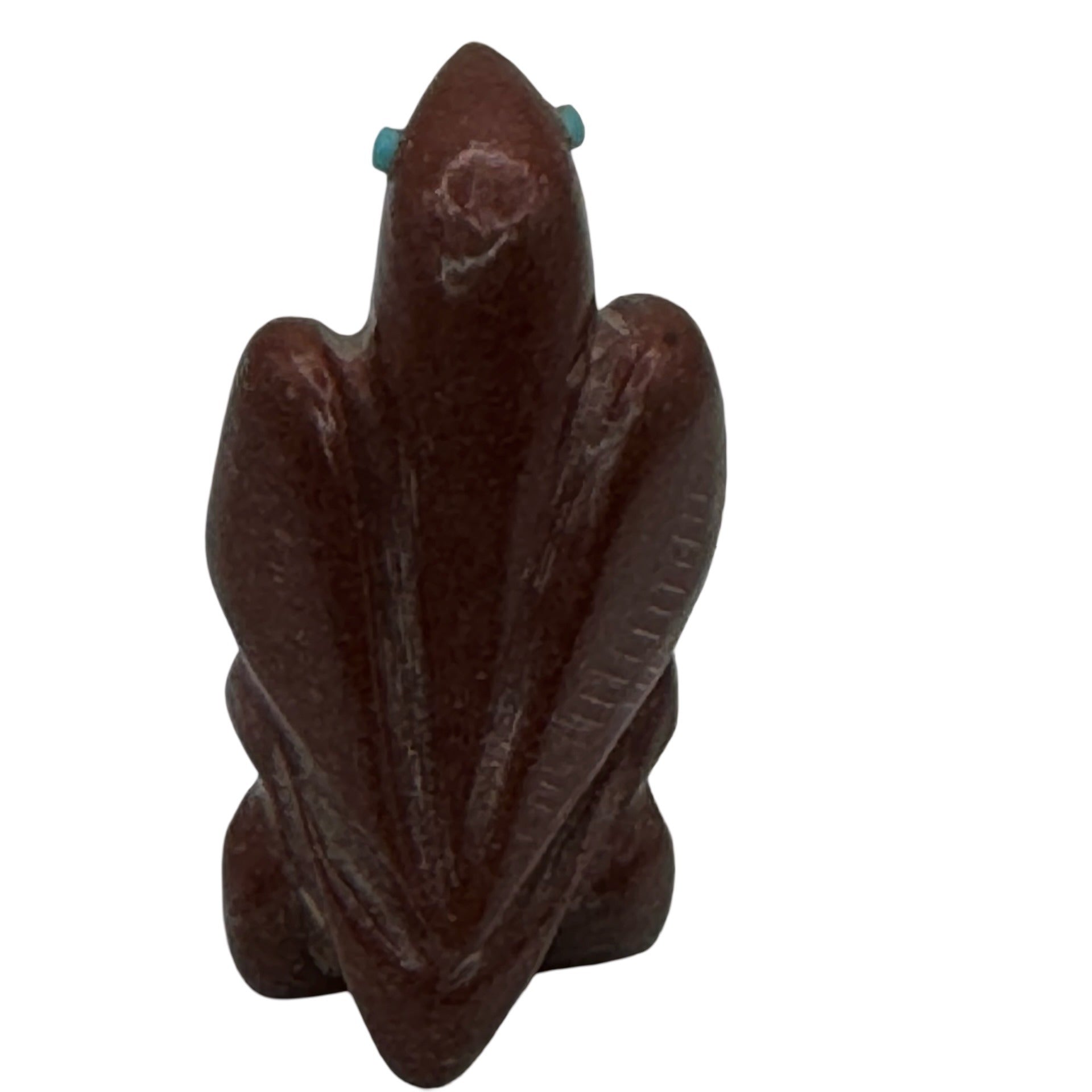 Vtg Zuni Fetish Hand-Carved Red Stone Eagle Bird Figurine Turquoise Eyes 1.5"