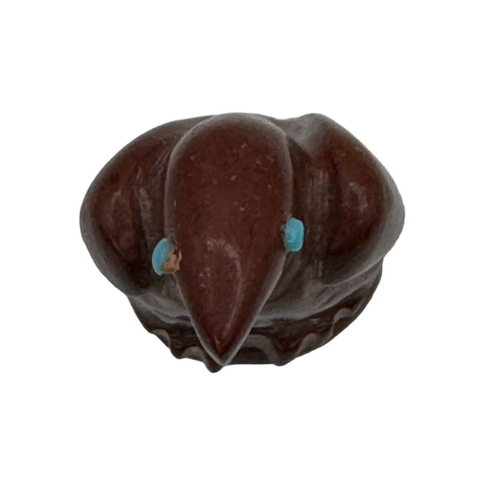 Vtg Zuni Fetish Hand-Carved Red Stone Eagle Bird Figurine Turquoise Eyes 1.5"