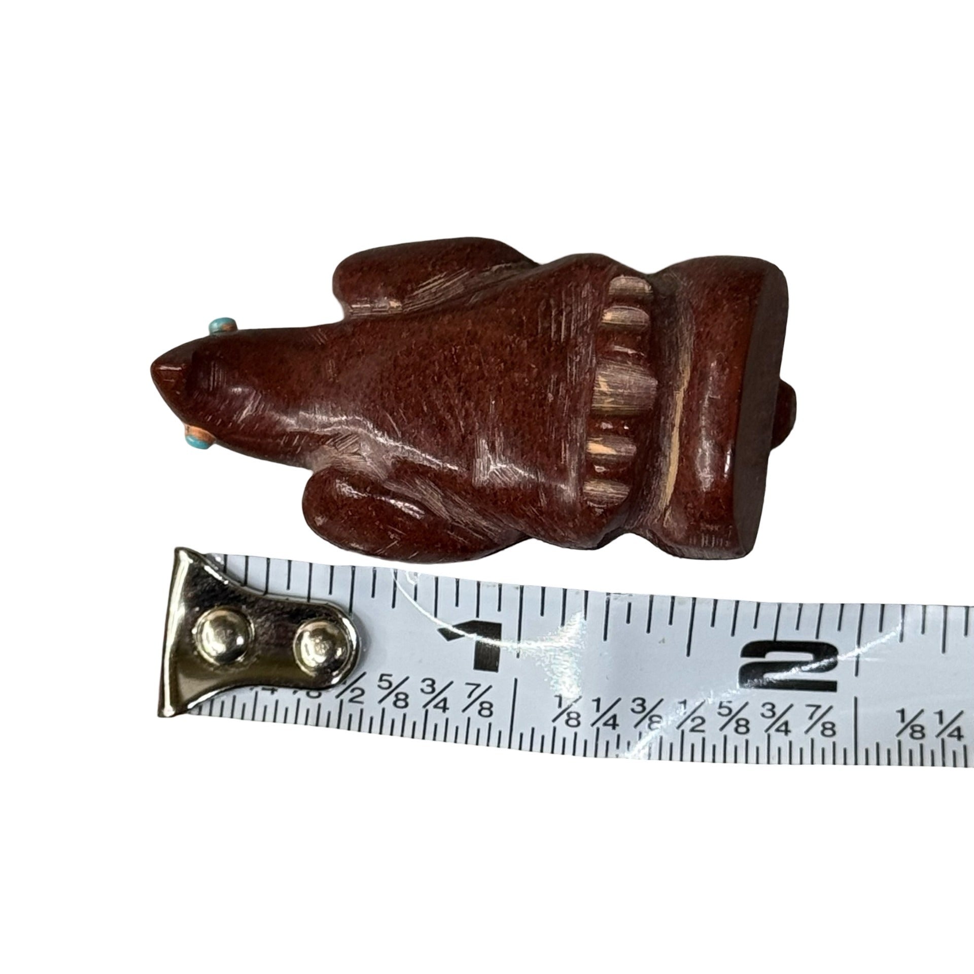 Vtg Zuni Fetish Hand-Carved Red Stone Eagle Bird Figurine Turquoise Eyes 1.5"