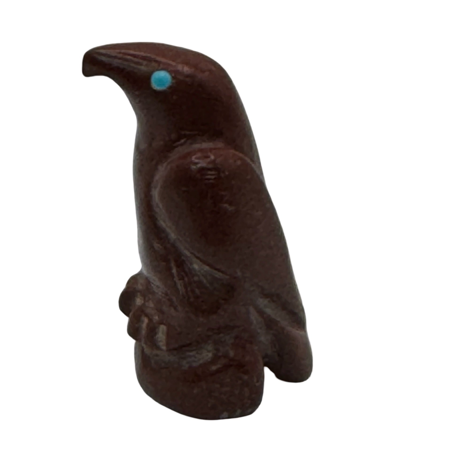 Vtg Zuni Fetish Hand-Carved Red Stone Eagle Bird Figurine Turquoise Eyes 1.5"