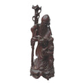 Shou Lao Hand-Carved Wooden Statue W/ Staff & Children 12" Shouxing Daoist READ