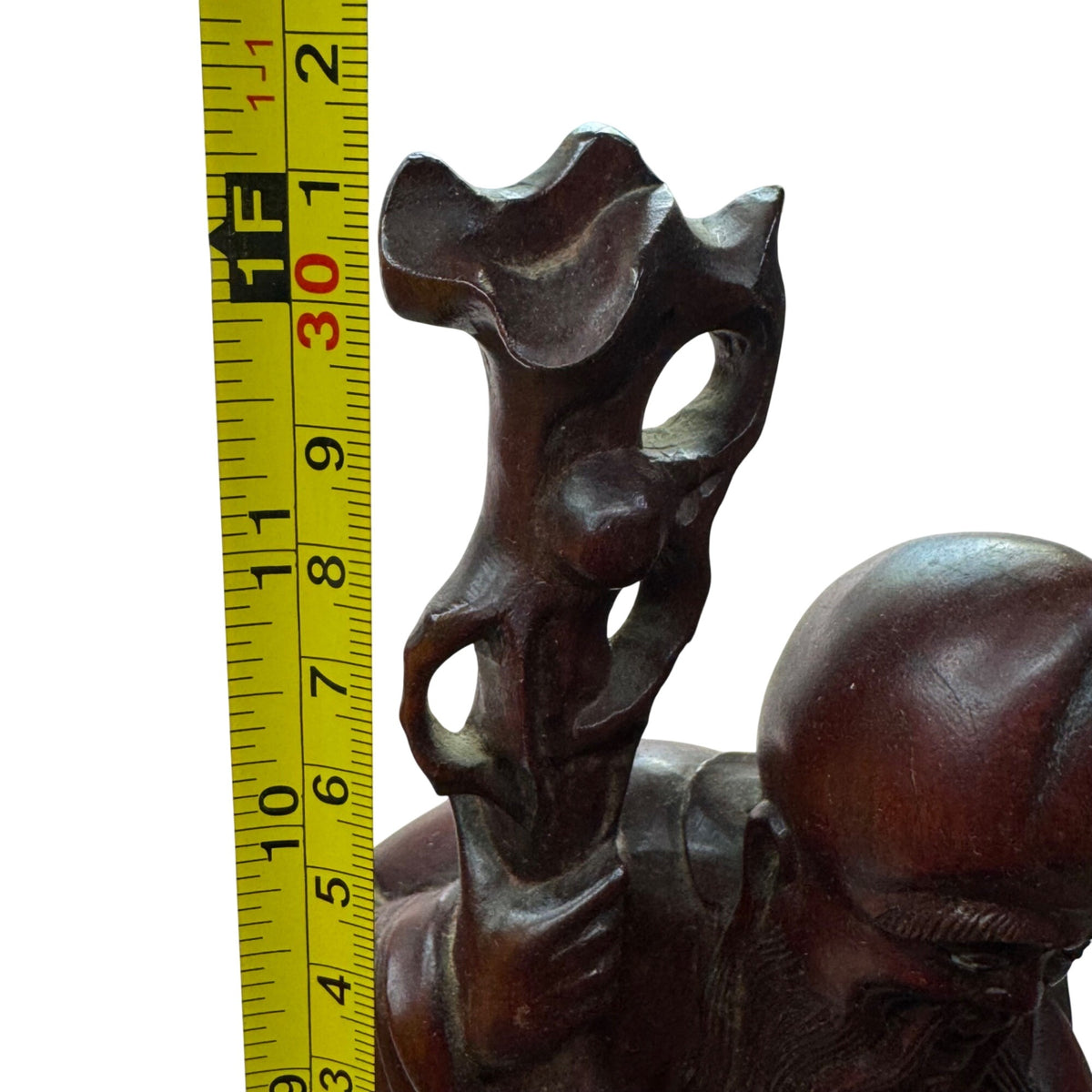 Shou Lao Hand-Carved Wooden Statue W/ Staff & Children 12" Shouxing Daoist READ